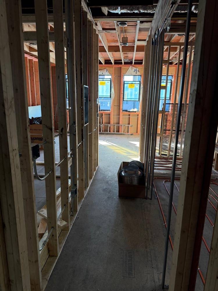 Residential framing and rough-in during gut rehab construction