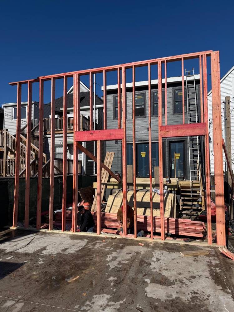 Steel-framed residential new construction with window openings
