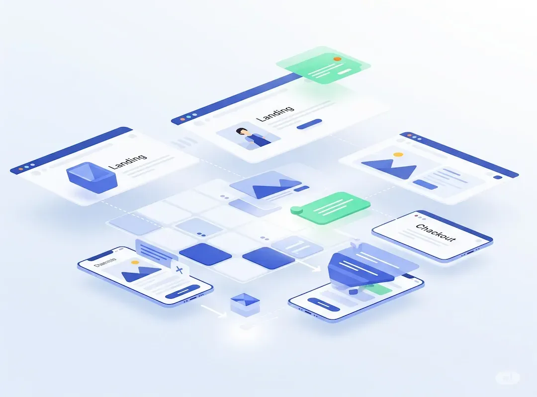 Display of website, funnels and mobile apps