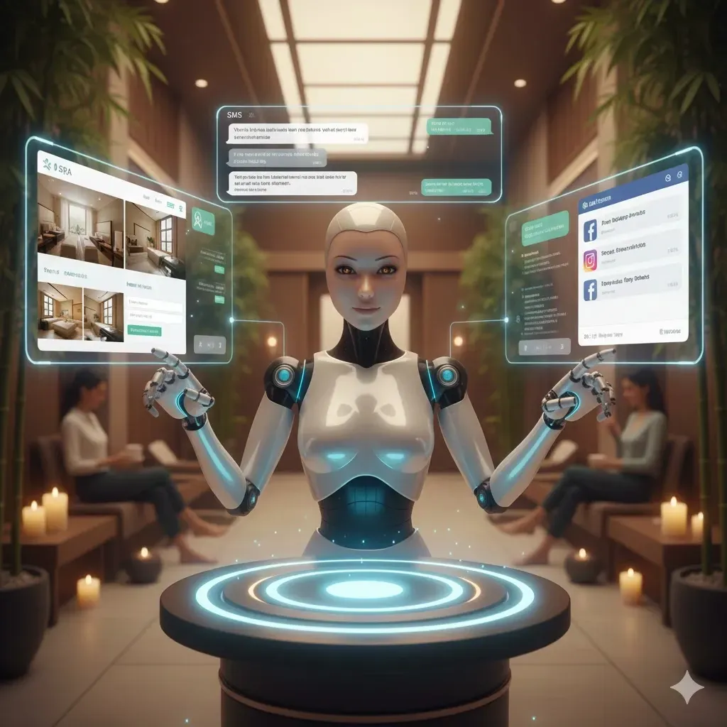 Image of a robot showing connectivity to web and social media