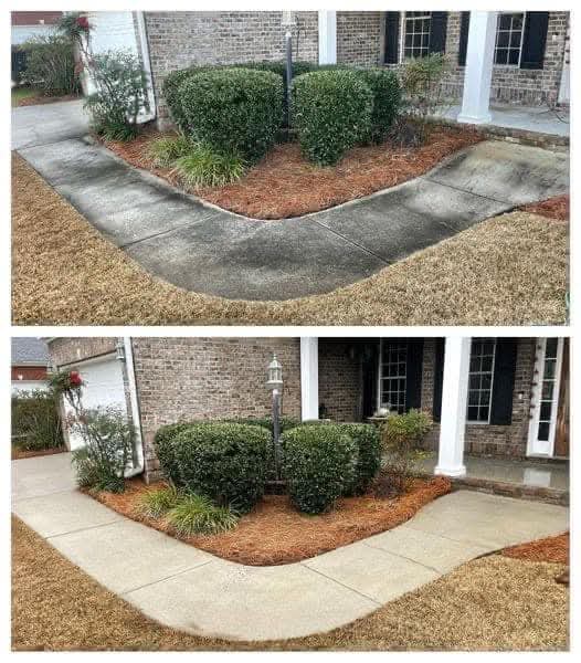 Before and After Maddux Pro Wash side walk cleaning in Goliad County
