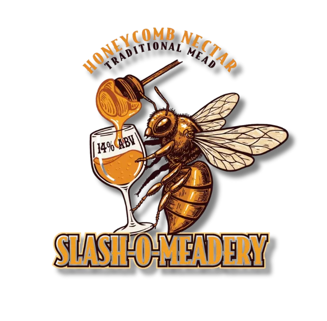 Slash-O-Meadery logo, Bee and honey wine