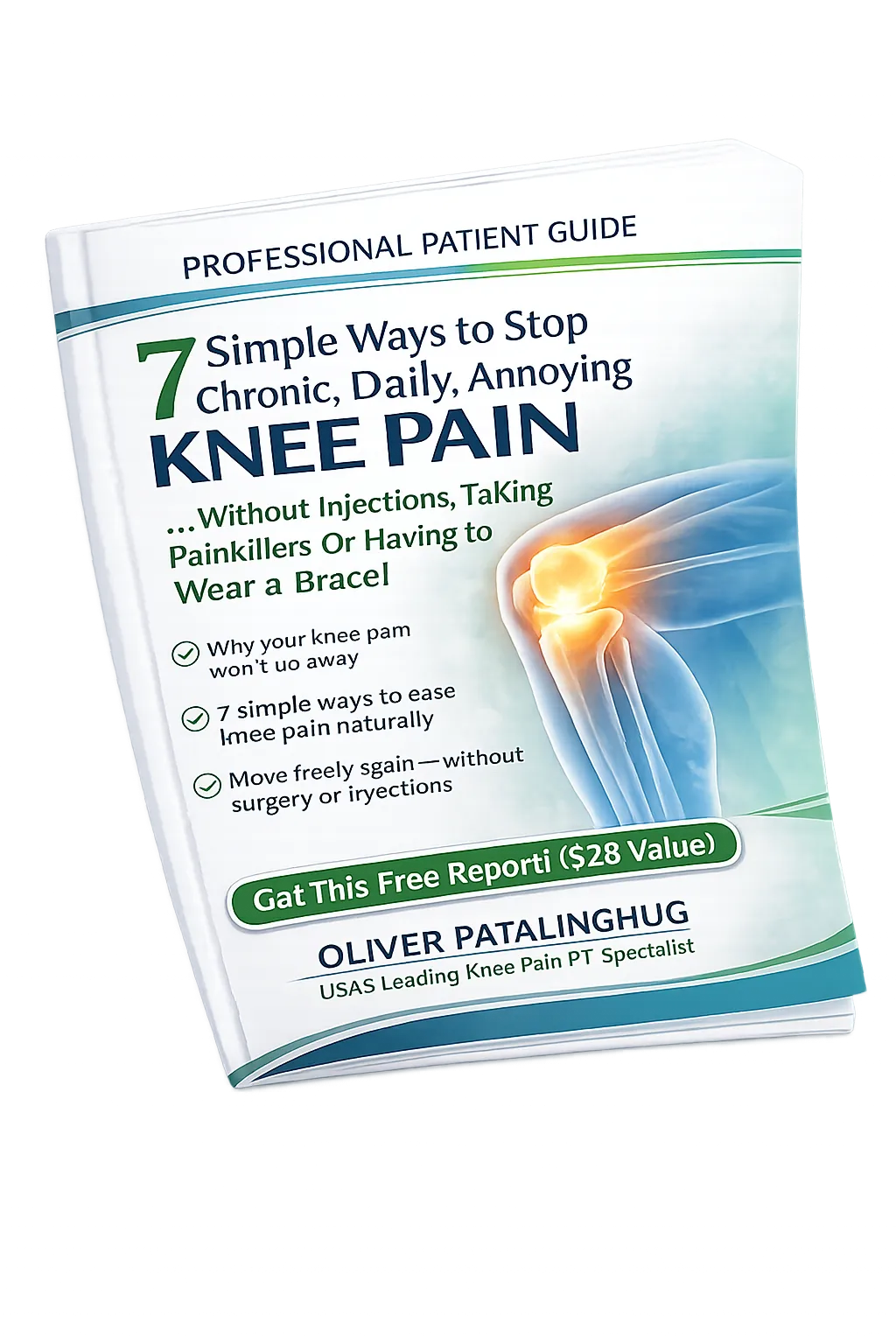 Free knee pain report by Restore Physical Therapy showing 7 natural ways to stop chronic knee pain without injections, painkillers, surgery, or wearing a brace