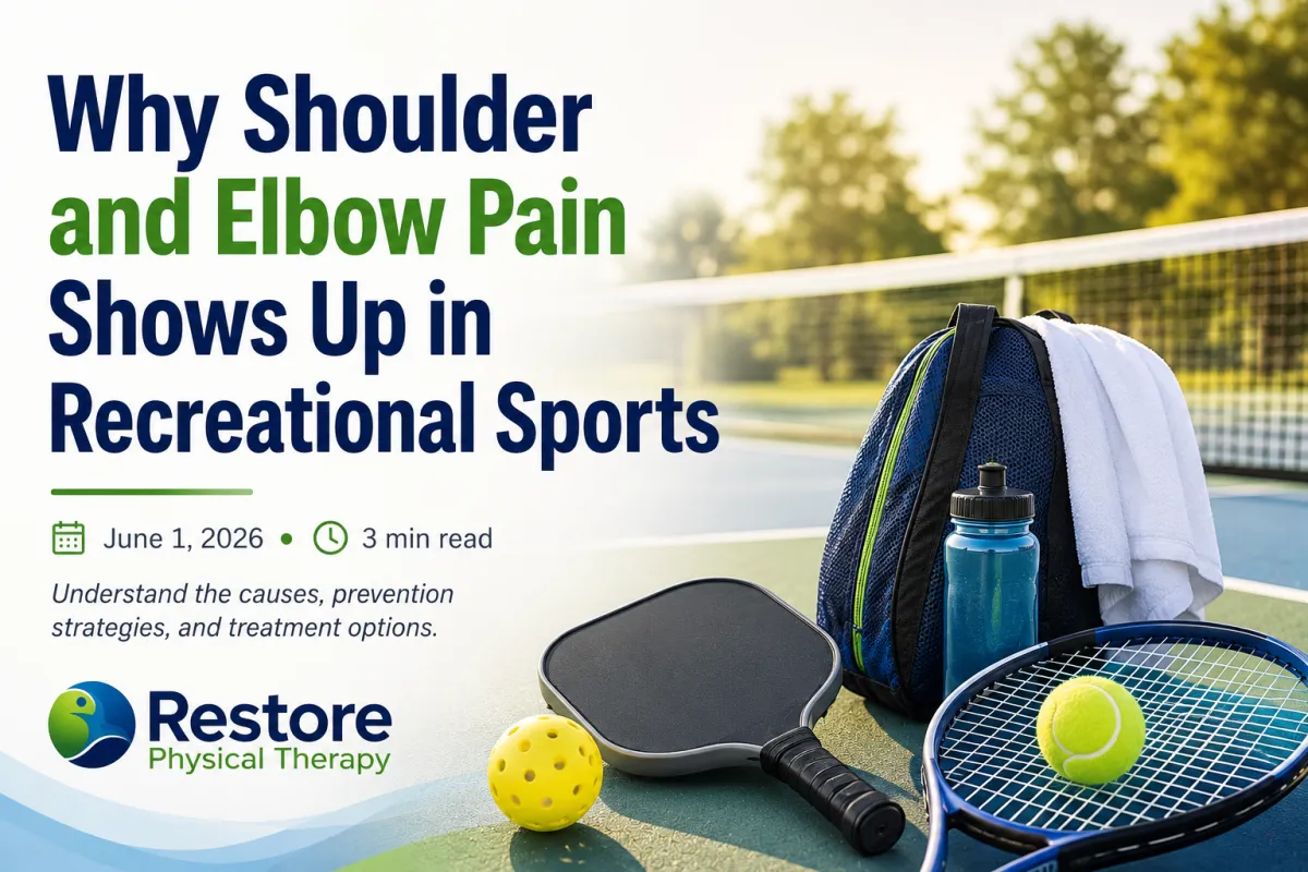Shoulder and elbow pain from recreational sports such as pickleball, tennis, golf, and softball, illustrating common overuse injuries treated with physical therapy in Rochester Hills, Michigan.
