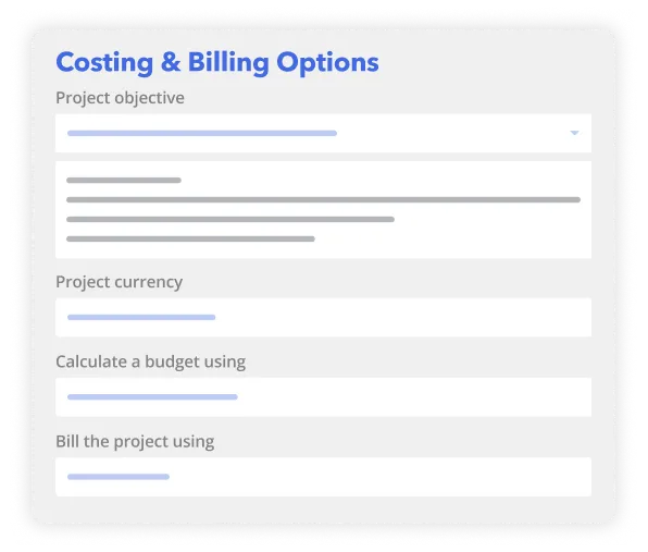 Costing & Billing Options View