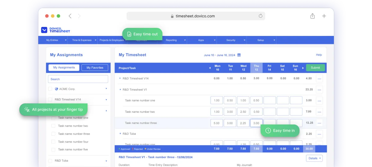 Dovico Timesheet - Easy time entry