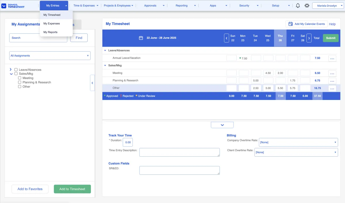 Costing & Billing Options View
