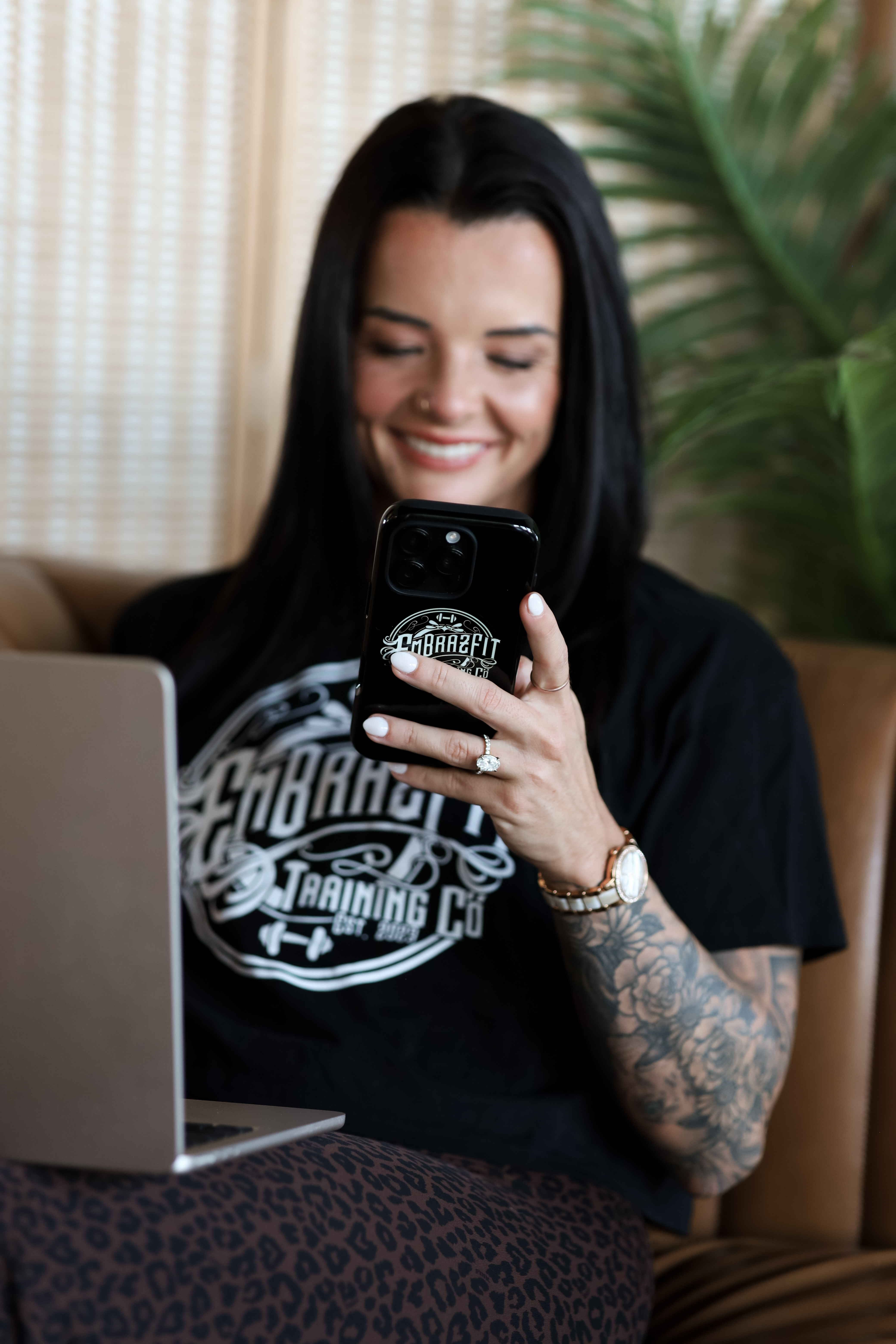 Girl smiling on phone 