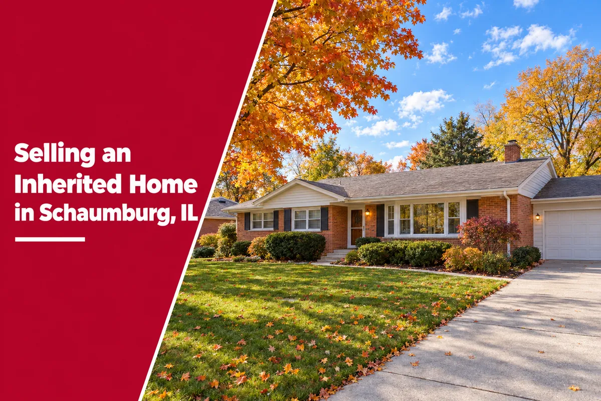 Schaumburg, IL brick ranch home on a sunny fall day, illustrating how to sell an inherited home in Schaumburg through probate or survivorship.