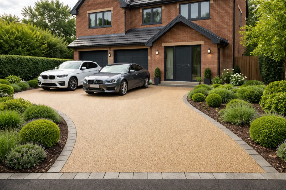 two cars parked on a smart resin driveway