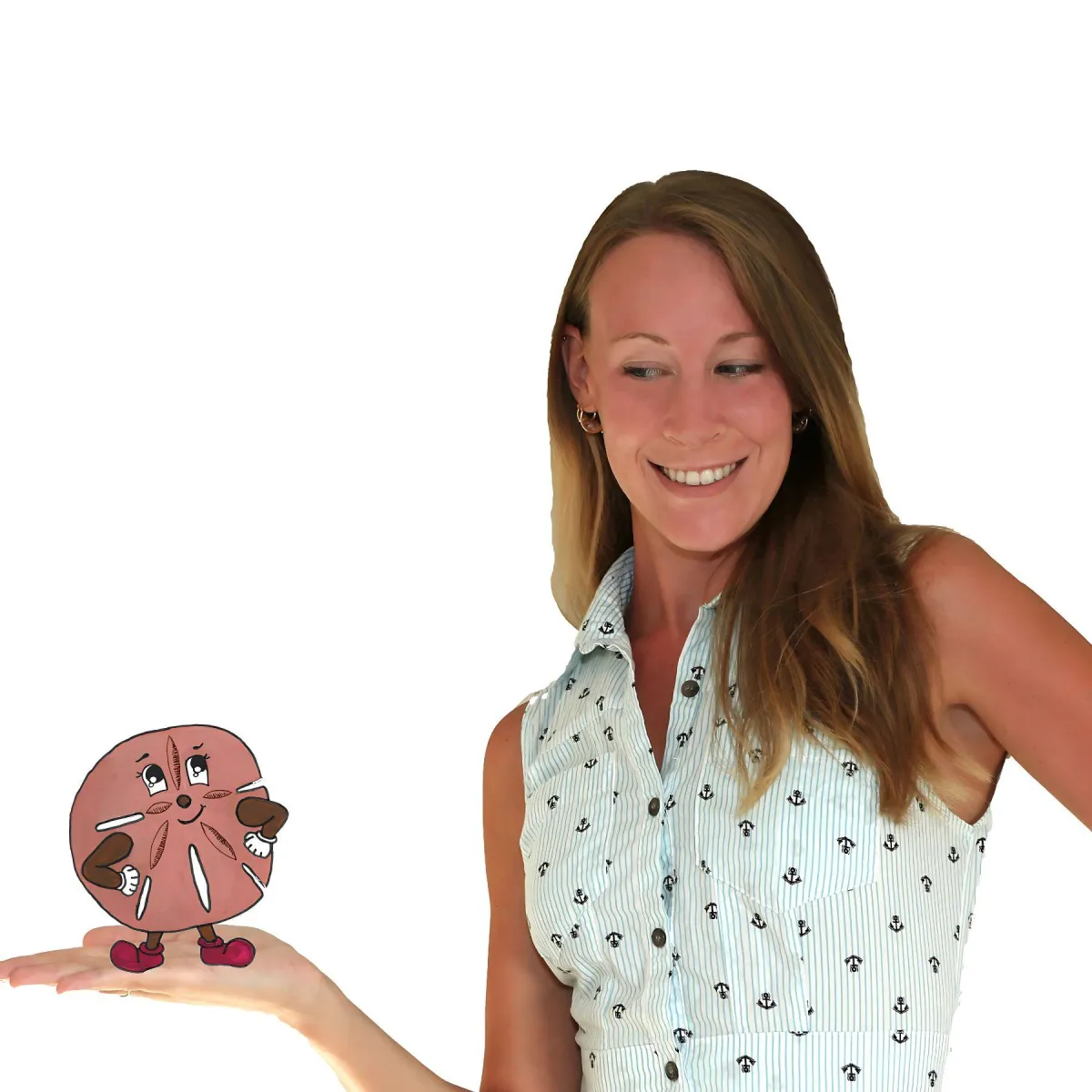 girl with cartoon sand dollar