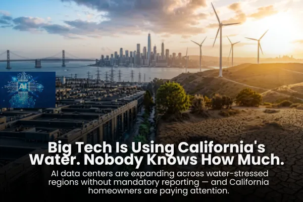 Big Tech Is Using California's Water. Nobody Knows How Much.  AI data centers are expanding across water-stressed regions without mandatory reporting — and California homeowners are paying attention.