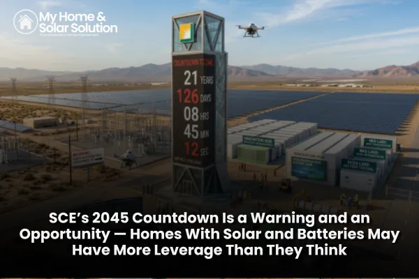 Southern California home with rooftop solar and battery storage connected to a future clean electric grid by 2045.