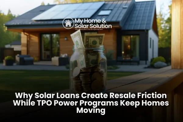 Southern California home with rooftop solar and battery storage showing a for-sale sign as AI drives energy costs higher and solar homes command a premium in the real estate market.