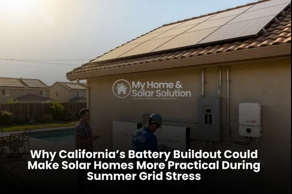 California home with rooftop solar panels and a home battery during summer grid stress.