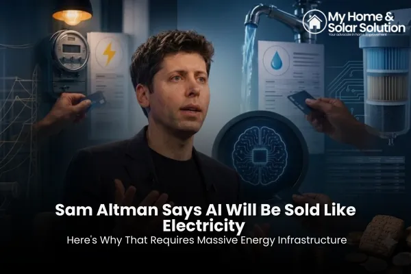 OpenAI data center with power lines and server racks, illustrating the massive energy infrastructure required to deliver AI as a metered utility.