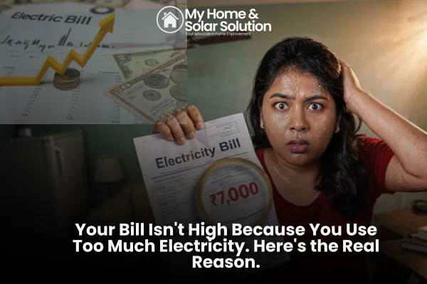 California homeowner reviewing a high electricity bill, highlighting rising utility rates and energy costs.