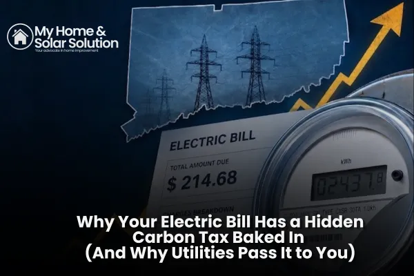 California homeowner reviewing an electric bill highlighting hidden carbon-related charges tied to the state's cap-and-trade program.