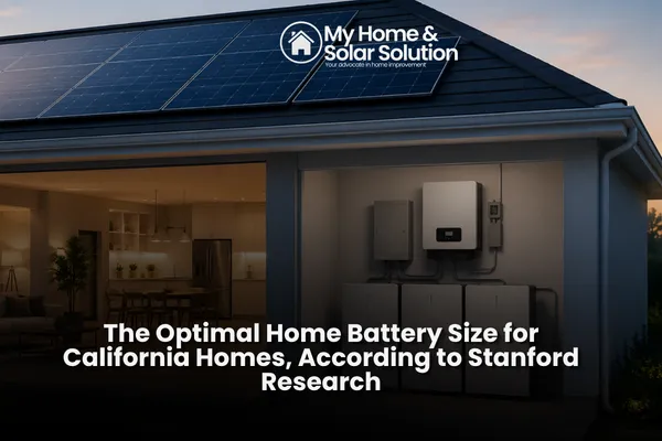 Diagram showing a California home with a 12kWh battery system sized for optimal solar self-consumption and grid independence.