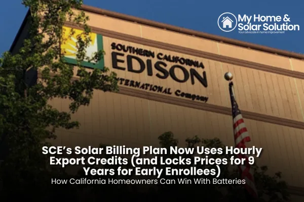 Clock overlaid on solar panels and a home battery showing peak hours
