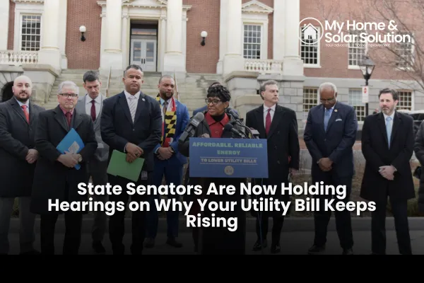 California State Senate hearing room with utility executives testifying