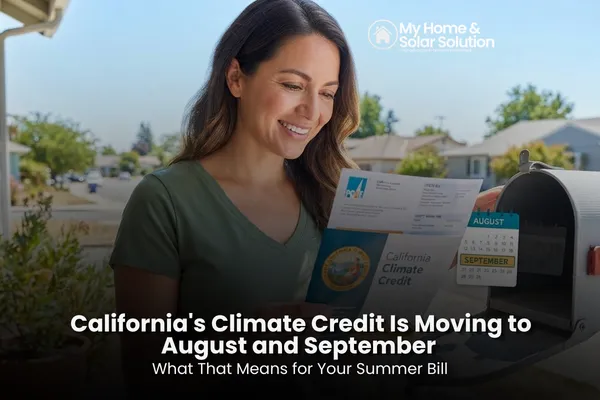 Electric bill with a credit line item next to a calendar showing August