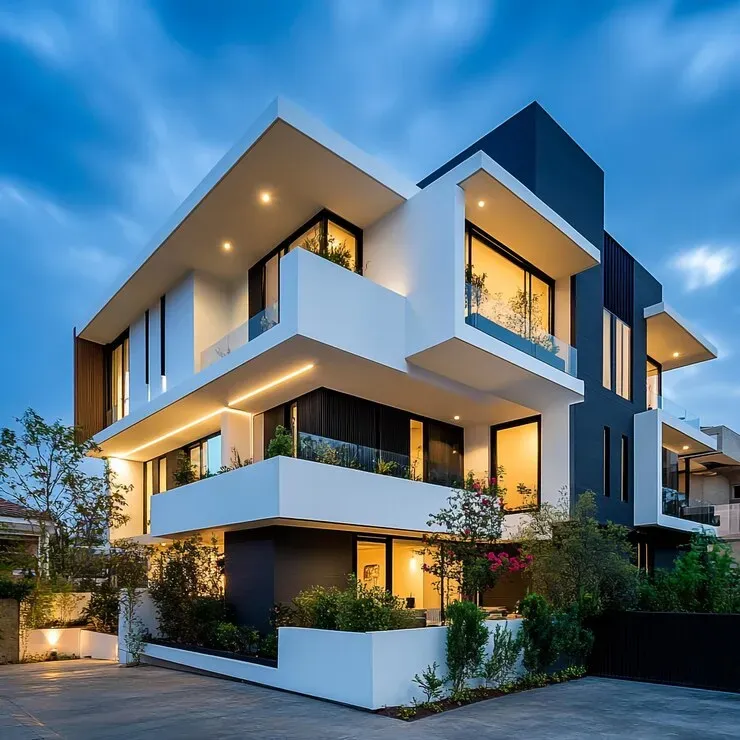 Modern real estate building at night