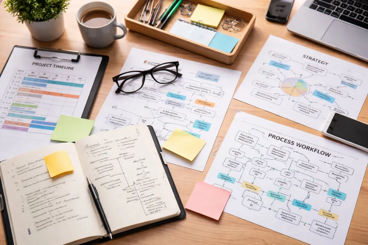 Organized planning workspace representing the unseen systems and structure that support mission-driven work.