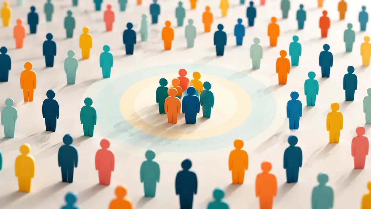 Colorful figures surrounding a small central group, illustrating the potential for nonprofits to reach new volunteers and supporters beyond their existing network.