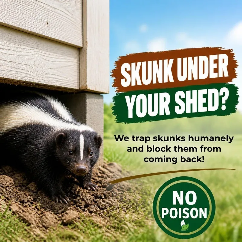 Skunk under a shed - North Shore Wildlife humane skunk trapping, no poison