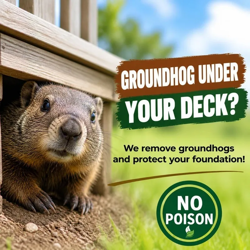 Groundhog under a deck - North Shore Wildlife groundhog removal, no poison