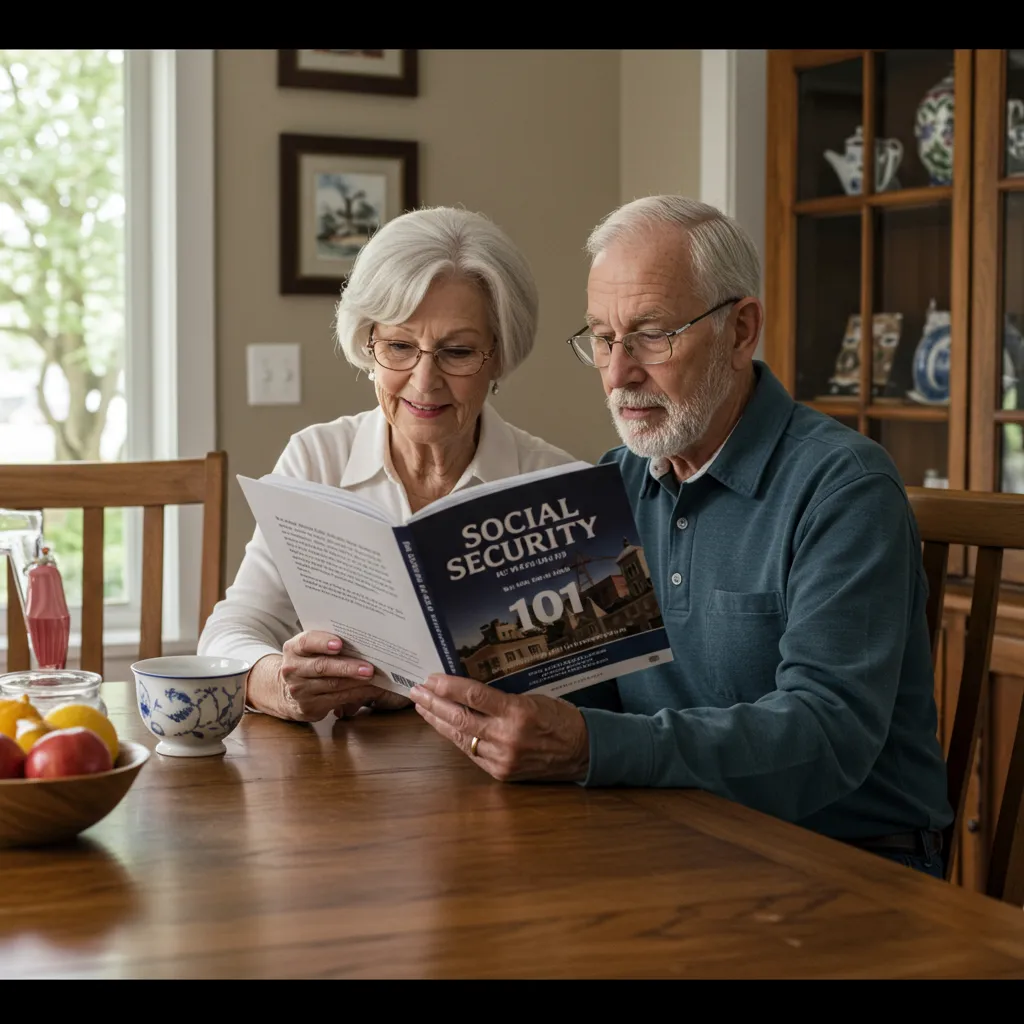 A mature advisor and a young couple discuss financial plans over coffee in a cozy, sunlit home, with charts and a laptop open, expressing trust and collaboration. 3:2 aspect ratio, warm, inviting setting.