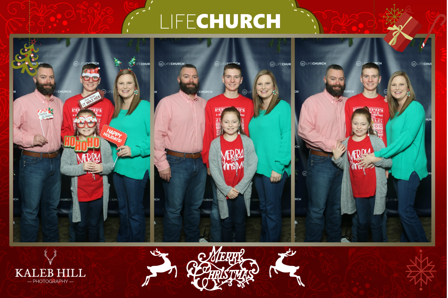 Holiday corporate event photo booth experience with seasonal branding.