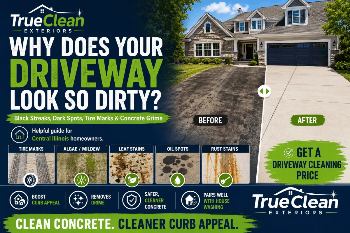 Driveway Cleaning in Central Illinois | Black Streaks & Dirty Concrete