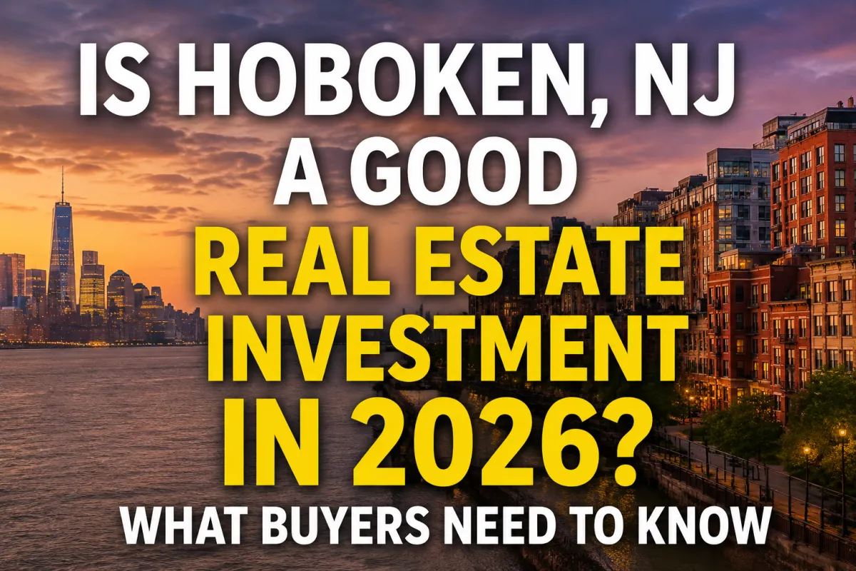 Waterfront residential properties in Hoboken, NJ with Manhattan skyline views showcasing real estate investment opportunities in 2026.