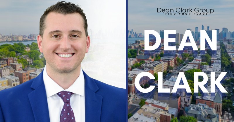 Portrait of Dean Clark in a blue suit next to a cityscape banner for Dean Clark Group.