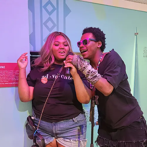 Authentic photo of youth at microphone