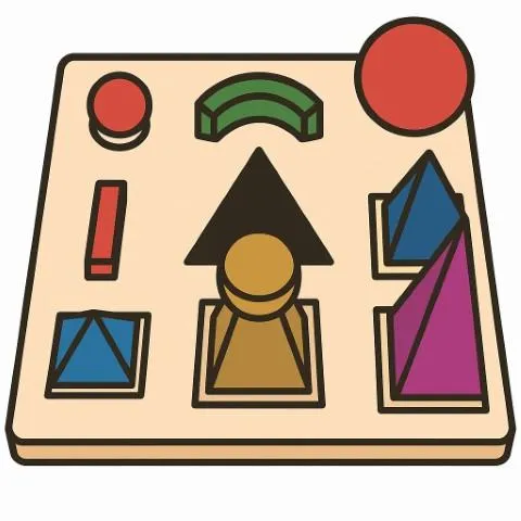 Montessori geometric solids puzzle board with 3D shapes icon for Elementary Program ages 6-12