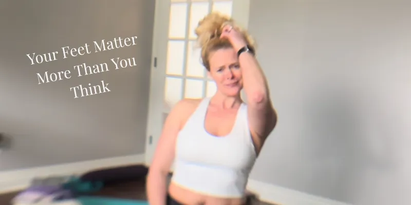 woman with hand on her head with confused look on her face about why her feet on important in yoga poses