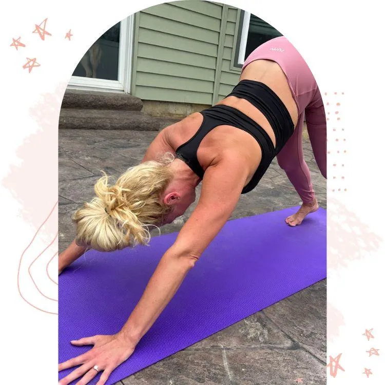 yoga instructor, Jennifer in down dog