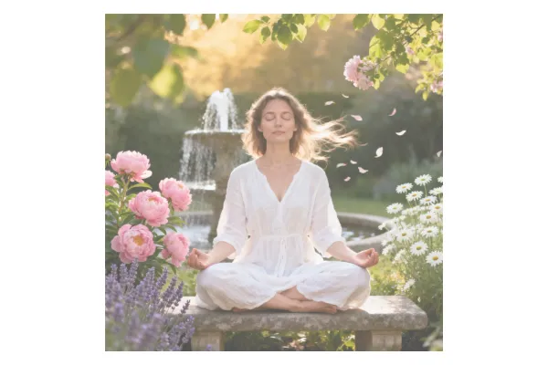 lady sitting in easy seat meditation in garden
