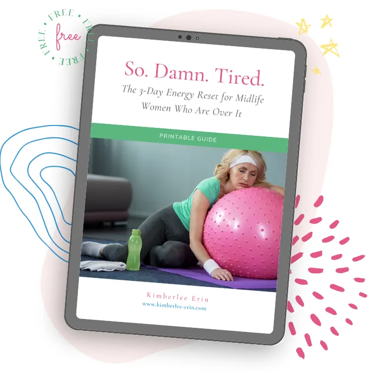 Exhausted midlife woman asleep on exercise ball – perimenopause fatigue and energy reset concept
