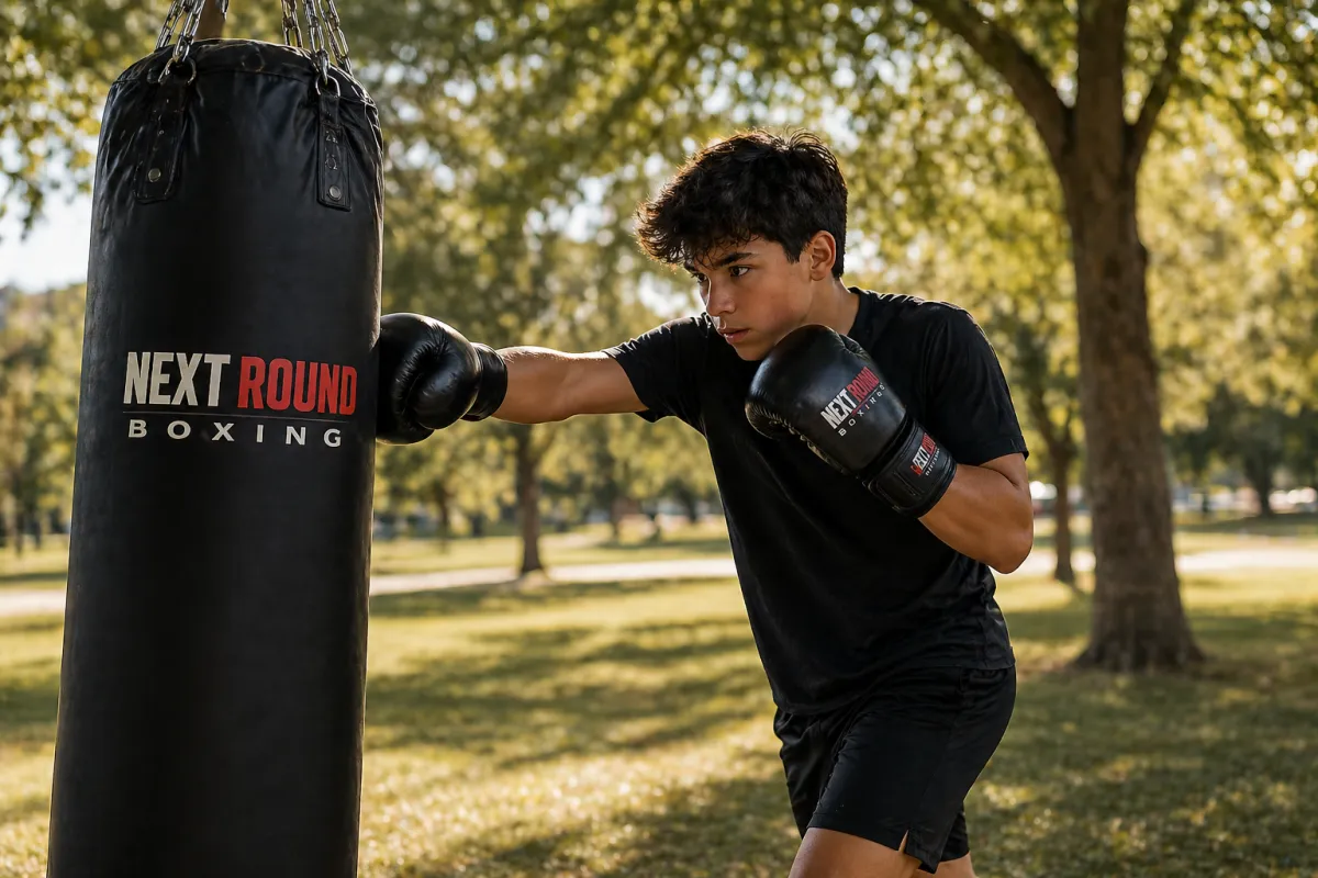 Teenager practicing focus and structure in a boxing gym