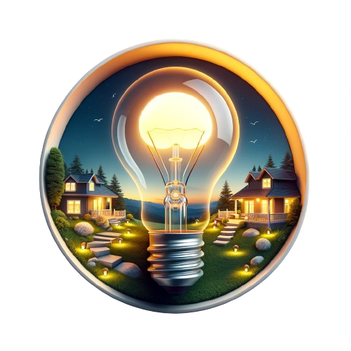 light bulb surrounded by houses