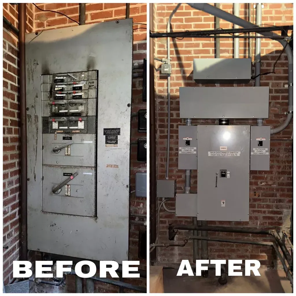 large electrical panel, before and after, installed by IRK Electrical Services
