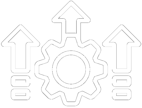 a cartoon drawing of a gear cog with arrows going up