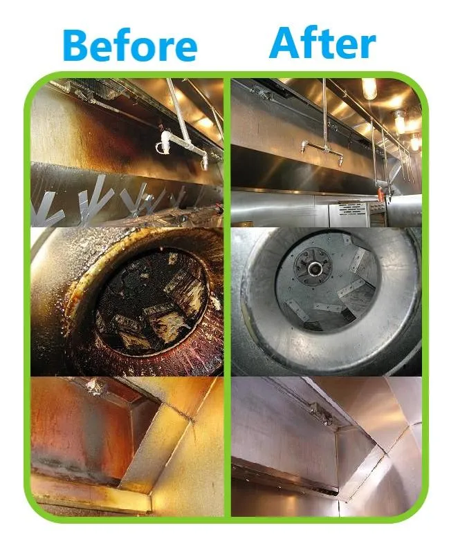 before and after photos of exhaust hood cleaning done by enviroclean works