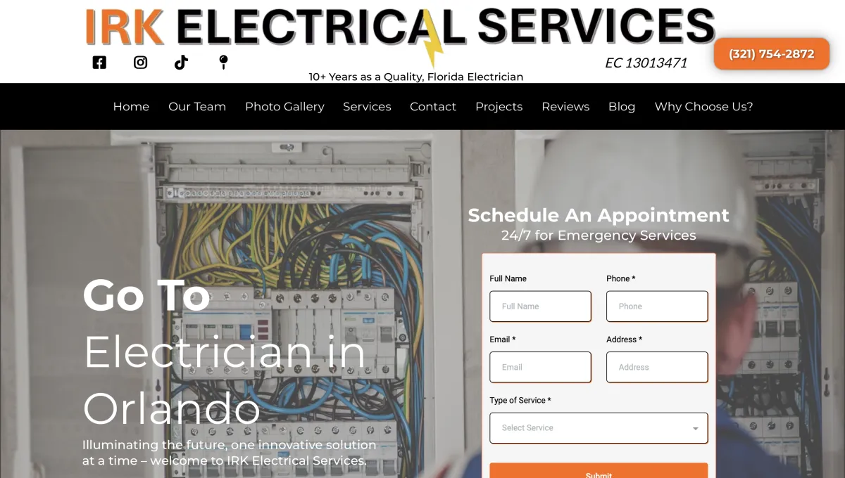 Screenshot of IRK Electrical Services