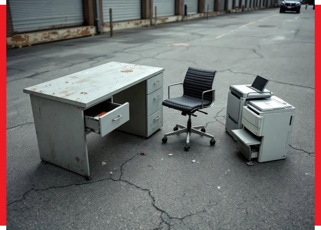 a photo of a clutter needing to be removed outside a house