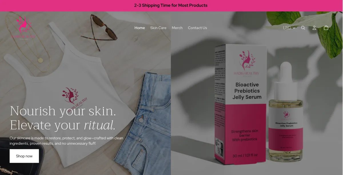 screenshot of Hadis Healthy Skin